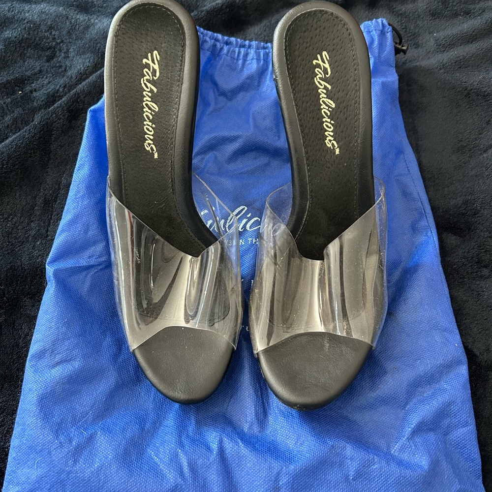 Elegant Black Pleasee Heels with Open-Toe Design